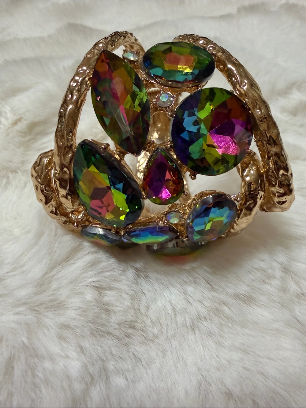 Gold-Tone Multicolor Crystal Statement Cuff Bracelet - Picture 4 of 5